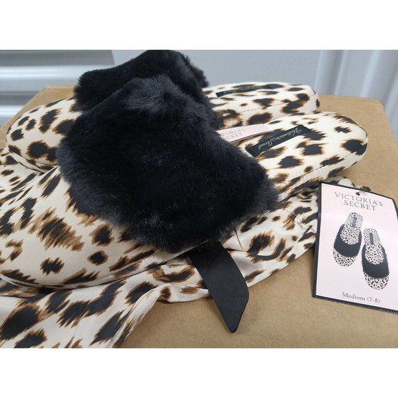 Victoria secret satin slippers size Small 5/6 leopard print NWT - Picture 6 of 7